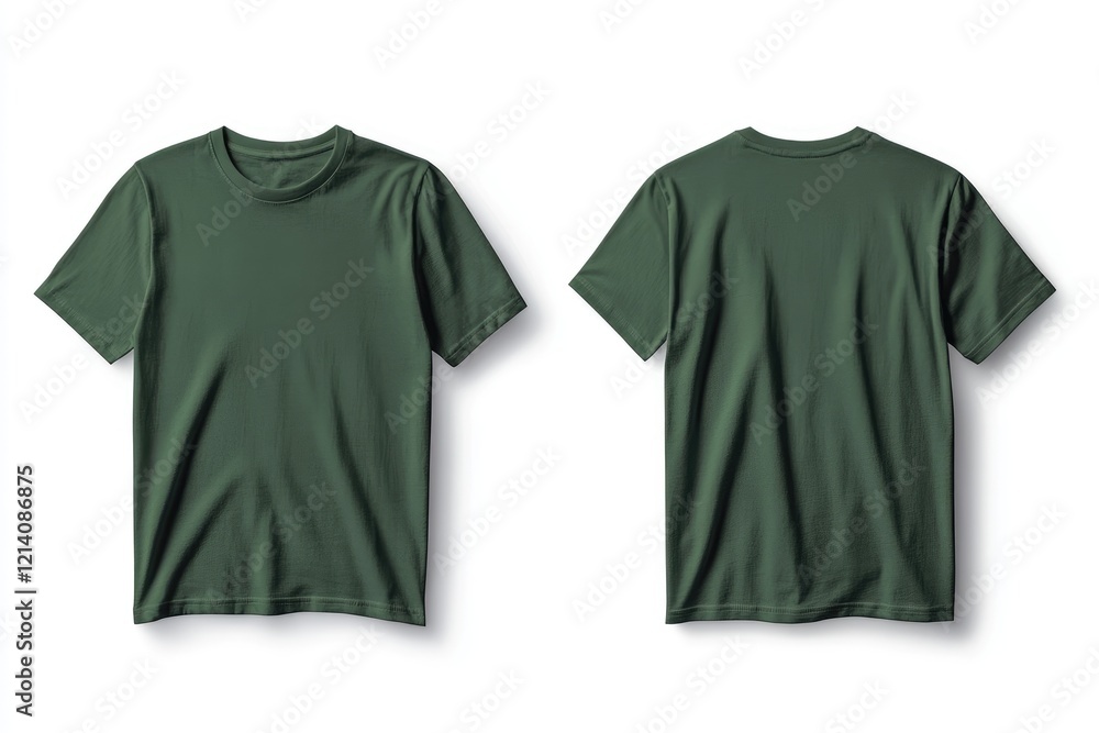 Dark green t-shirt mockup template, front and back view isolated on a white background with a clipping path Dark green t-shirt mockup template, front and back view isolated on a white background with a clipping path