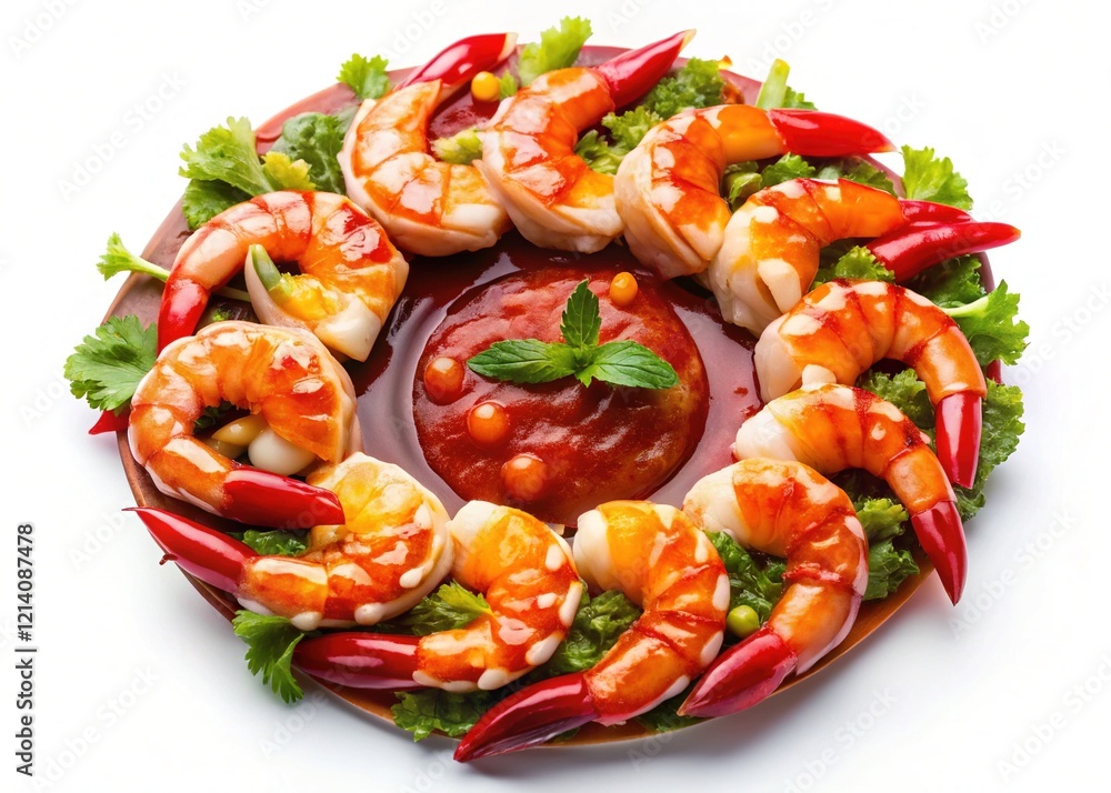 Close-up Shrimp Ring Sweet Chili Sauce - Appetizing Dish Close-up Shrimp Ring Sweet Chili Sauce - Appetizing Dish
