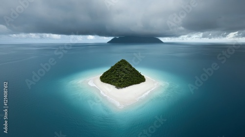 an island in the middle of the ocean with a small tree photo