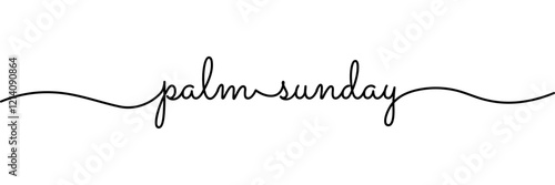 Calligraphic palm sunday text in ballpoint pen style isolated on white background. Rounded palm sunday sign in script text with small caps text . Vector Illustration.