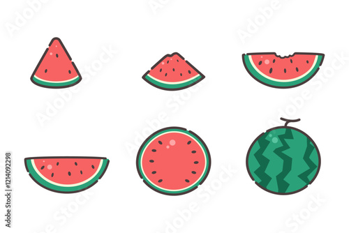 赤いスイカの主線付きイラストセット