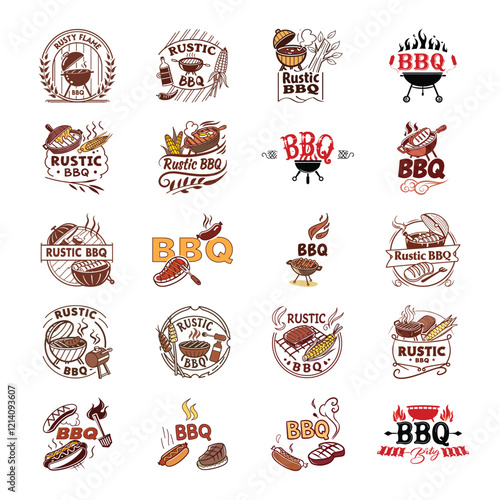 A set of rustic BBQ emblems with retro style vector illustration