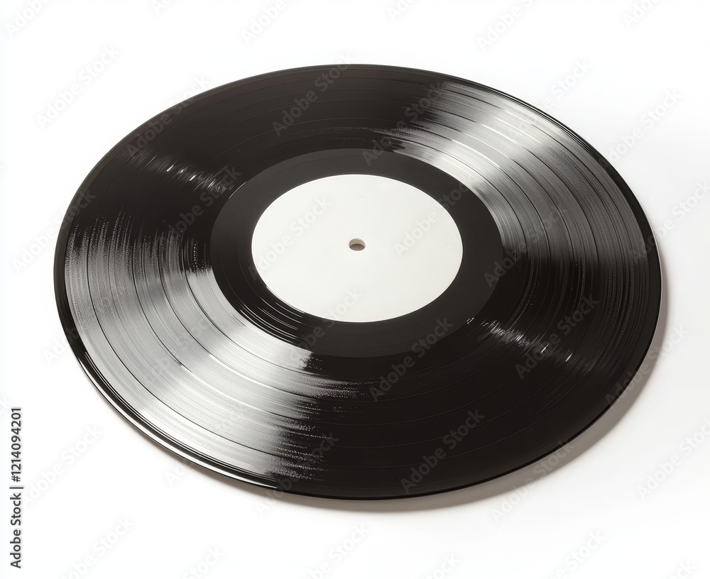 A black vinyl record, featuring a plain black cover, isolated on a white background, designed as a music template.