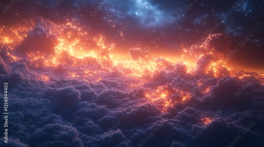 Fototapeta premium Fiery Clouds Under a Starry Sky