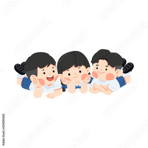 Joyful children resting on the floor