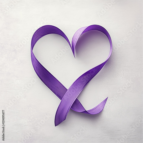 Purple Ribbon Shaped into a Heart Symbol on a Minimalist Background for International Women’s Day