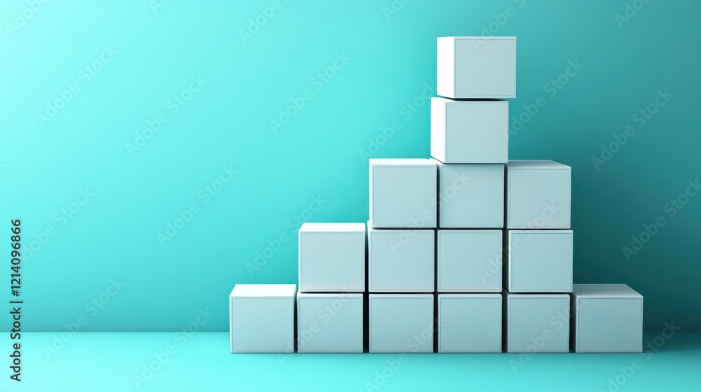Naklejka premium Abstract Minimalist Cube Stack Against Teal Background.