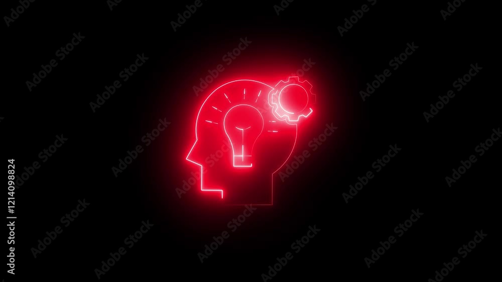 Neon Light bulb with Gear Inside icon animation. Simple and setting .Neon Light red with icon animation. Simple and creative Neon Light bulb with Gear Inside icon animation. Simple and setting .Neon Light red with icon animation. Simple and creative