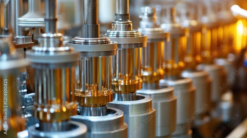 A close-up of engine components being assembled in a high-tech automotive plant A close-up of engine components being assembled in a high-tech automotive plant