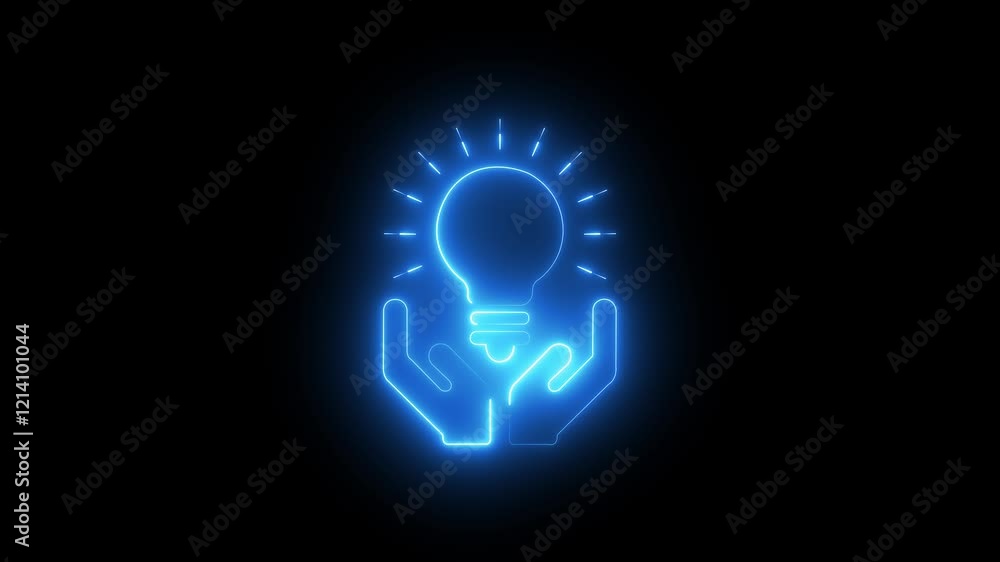 Glowing light bulb symbol animation. Energy idea, Electric neon bulb icon and black background. Glowing light bulb symbol animation. Energy idea, Electric neon bulb icon and black background.