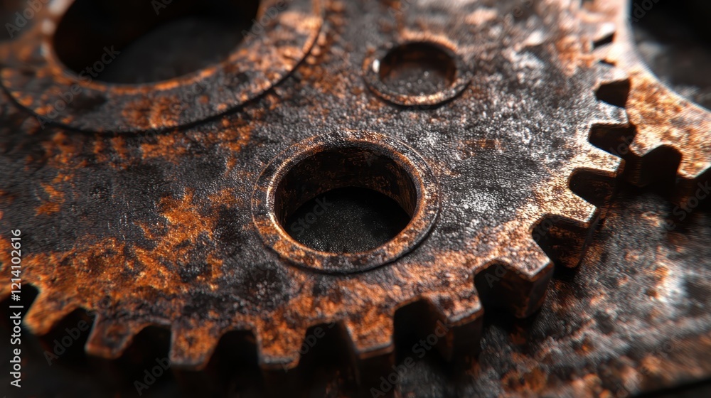 Close-up of Rusty Interlocking Gears, Industrial Texture. Close-up of Rusty Interlocking Gears, Industrial Texture.