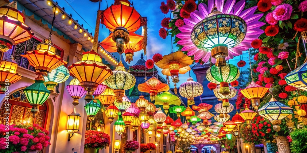 Fototapeta premium Seville April Fair Paper Lanterns - A Colorful Andalusian Night