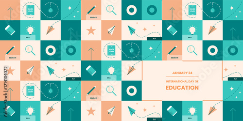International Day of Education geometric pattern design. Pattern design for wrapping paper, card, banner, etc.