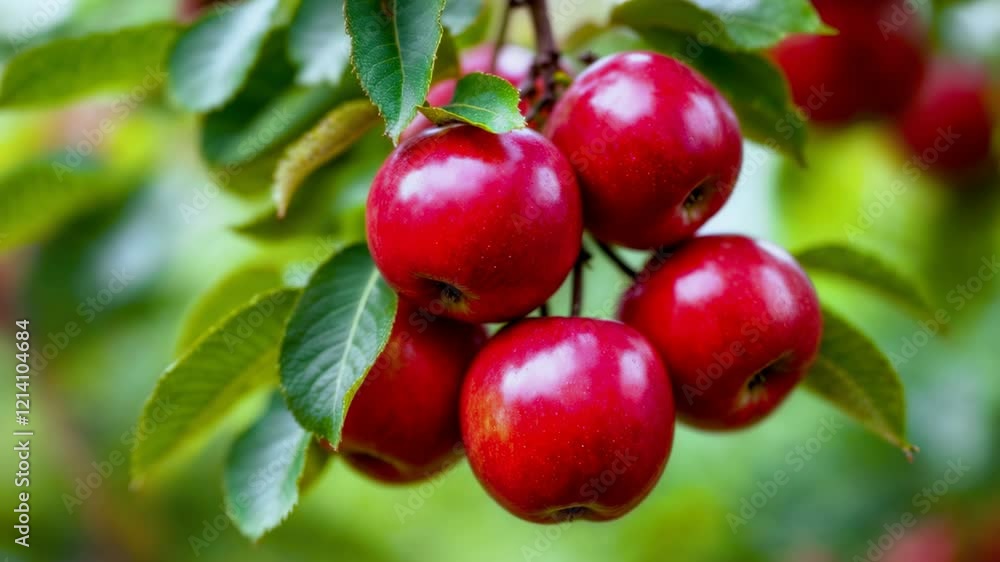Red Apples Hanging on a Tree Branch in a Fruit Orchard Red Apples Hanging on a Tree Branch in a Fruit Orchard