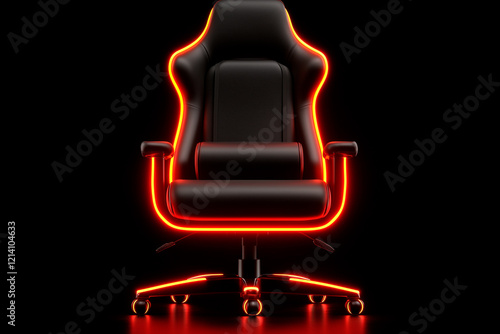 Black Leather Gaming Chair with Orange Neon Lighting