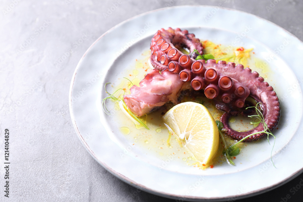 Appetizing octopus tentacles on light table, closeup Appetizing octopus tentacles on light table, closeup