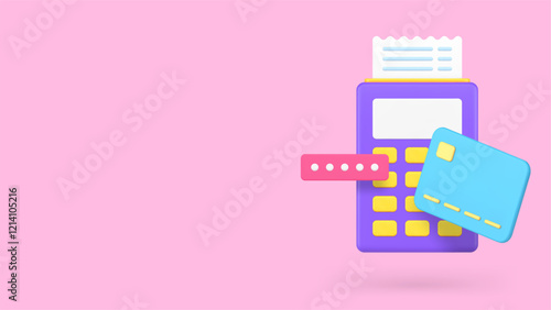 Cashless payment shopping financial transaction credit debit card banner copy space vector illustration. Contactless banking finance economy communication wireless technology POS terminal receipt