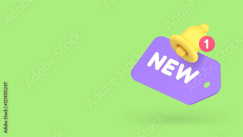New shopping tag with ring bell announcement notification banner copy space vector illustration. Store shop message retail badge label financial offer promotion marketing coupon buy sticker