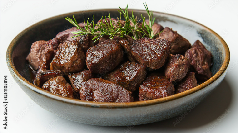 delicious kangaroo meat fish with rosemary and tomato sauce isolated on white background delicious kangaroo meat fish with rosemary and tomato sauce isolated on white background