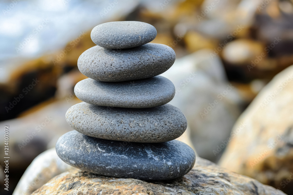 Stacked smooth pebbles balancing on a rock
Stacked smooth pebbles balancing on a rock