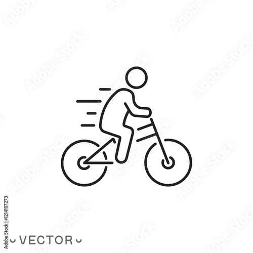 biker icon, mountain cyclist, ride bicycle, travel and tourism concept thin line symbol isolated on white background, editable stroke eps 10 vector illustration photo