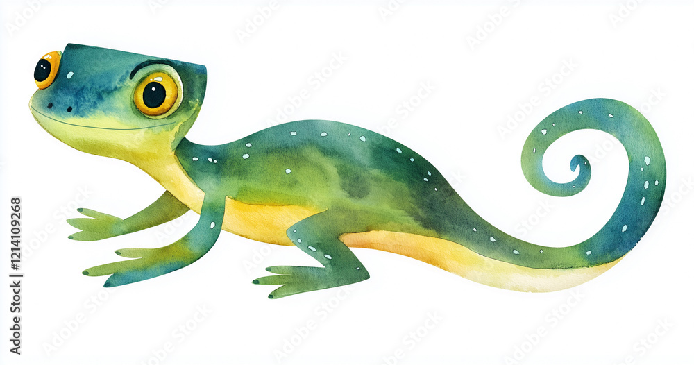Cute lizard isolated over white background. Watercolor illustration for kids Cute lizard isolated over white background. Watercolor illustration for kids