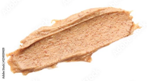 Foto Sample of tasty nut butter isolated on white, top view