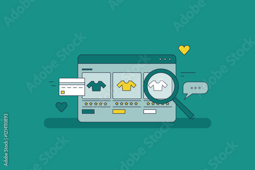 eCommerce SEO marketing, eCommerce products added to search engine listing, eCommerce ad campaign. vector illustration concept.