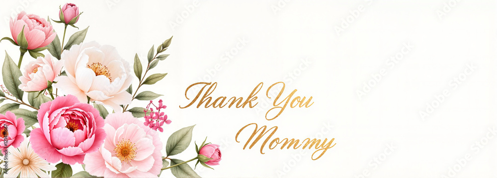 Floral background thanking mommy with pink peonies Floral background thanking mommy with pink peonies