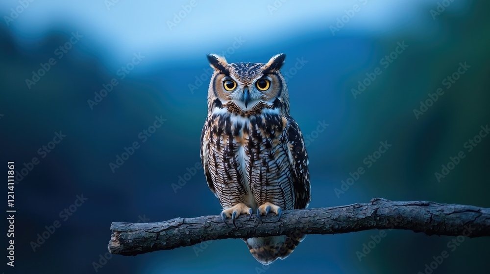 Obraz premium Majestic Owl Perched on Branch at Dusk