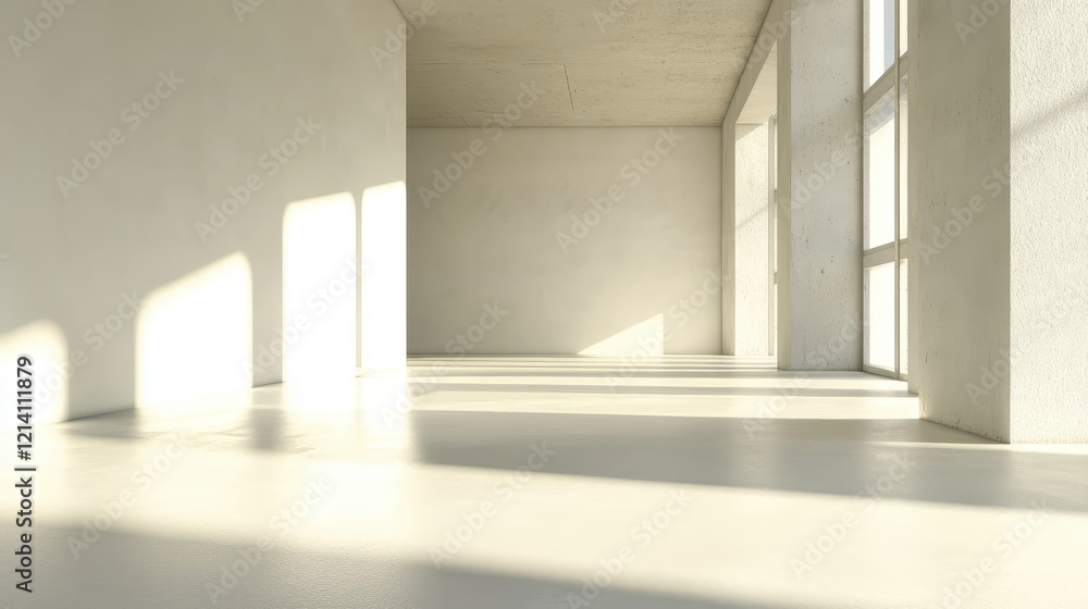 Obraz premium Sunlit Minimalist Modern Empty Room Interior Design.