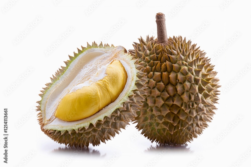 Durian ( Durio zibethinus) isolated on white background with clapping path full of depth Durian ( Durio zibethinus) isolated on white background with clapping path full of depth