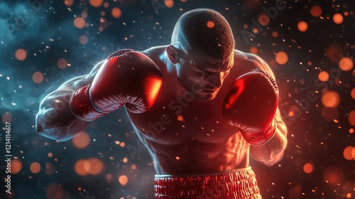 Boxer Rising from Knockdown: Enduring Spirit in 3D Illustration Showcasing Strength and Determination for Sports and Inspirational Themes photo