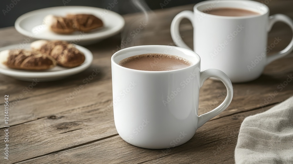 Warm Cocoa and Sweet Treats on Rustic Wood. Warm Cocoa and Sweet Treats on Rustic Wood.
