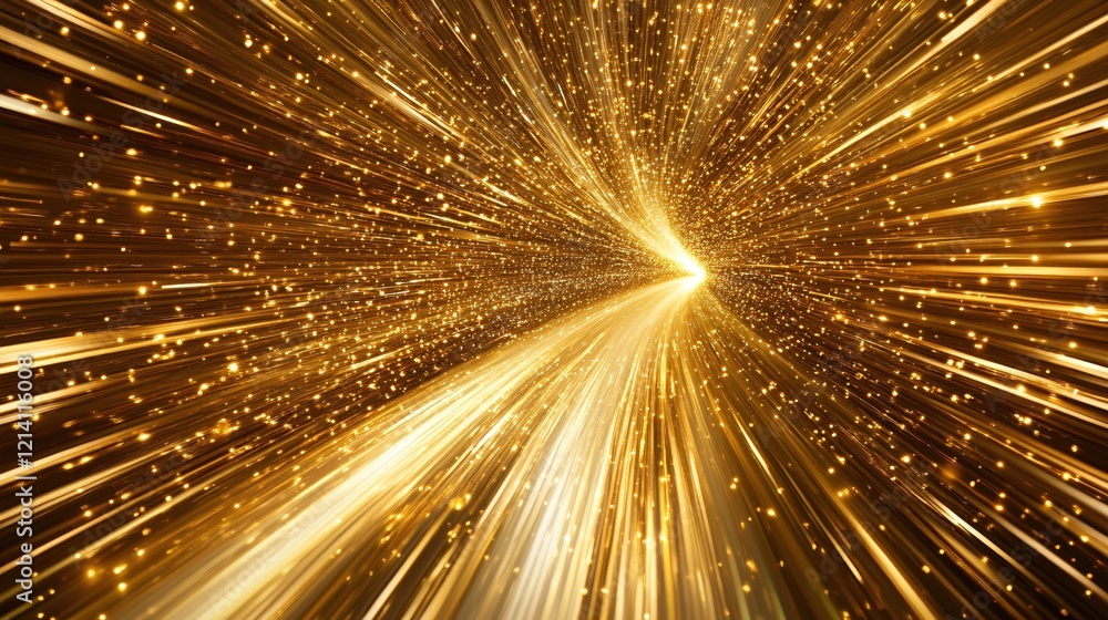 Golden light streaks radiating from a central point creating a tunnel of bright illumination Golden light streaks radiating from a central point creating a tunnel of bright illumination