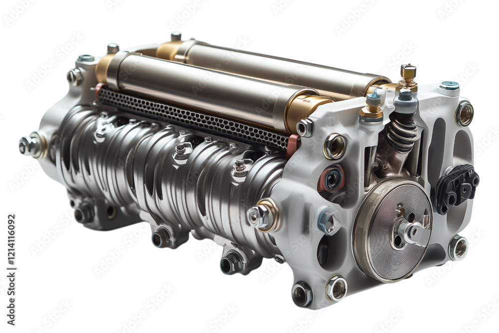 Close Up Of A Complex Mechanical Engine Component Isolated on transparent Background Close Up Of A Complex Mechanical Engine Component Isolated on transparent Background