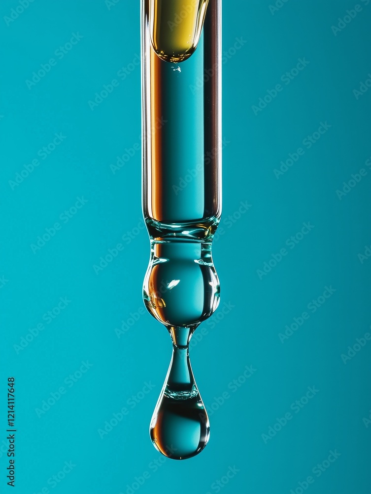 A drop of liquid is slowly and carefully coming out of a pipette A drop of liquid is slowly and carefully coming out of a pipette