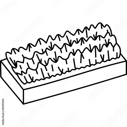 Cute outline scrubbing brush to wash apartment. Hand drawn scrub master brush for intensive cleaning from grime and dirt. Funny black and white doodle isolated on white.