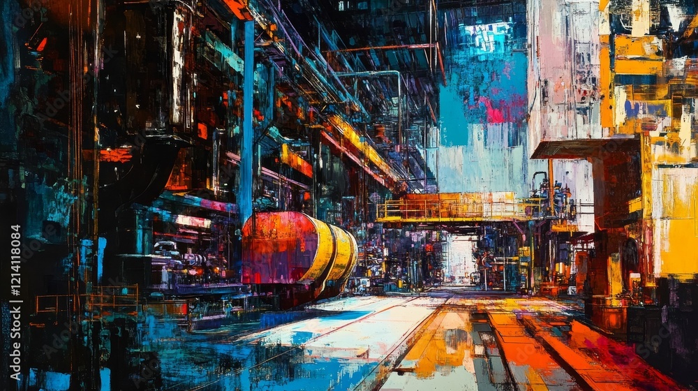 Fototapeta premium Abstract industrial scene with bold colors and structures.