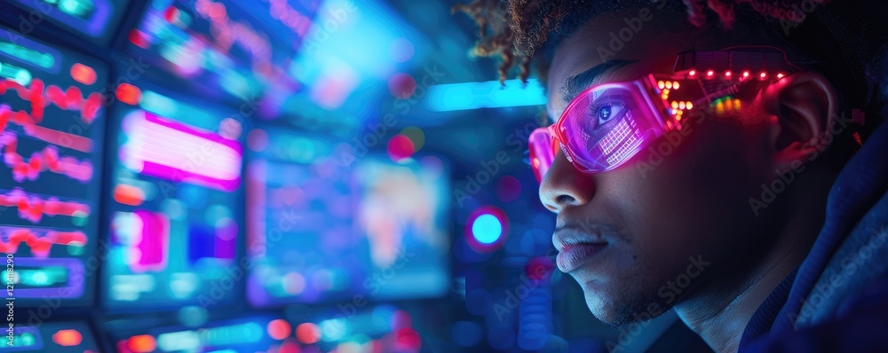 Futuristic Individual Gaze Data Screen Neon Light Technology Concept Futuristic Individual Gaze Data Screen Neon Light Technology Concept