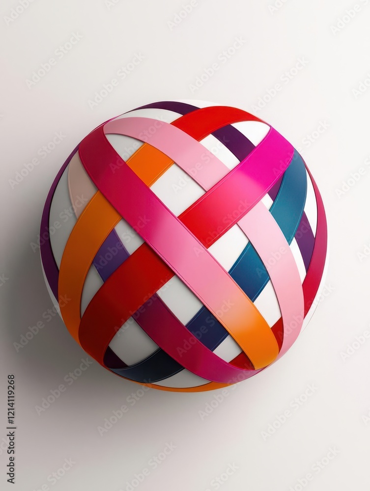 Colorful woven ball made of vibrant ribbons and patterns. Colorful woven ball made of vibrant ribbons and patterns.