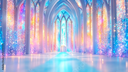 magical pastel cathedral, fantasy hallway - pastel colors