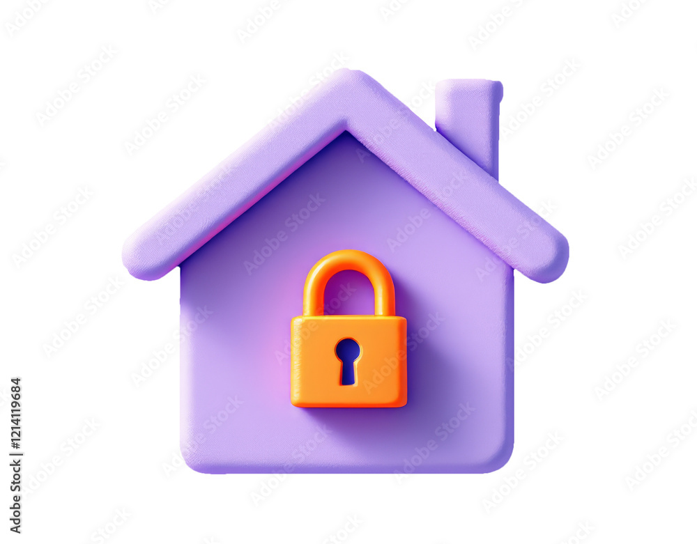 3D Secure home symbol with an orange padlock in the center on a white background 3D Secure home symbol with an orange padlock in the center on a white background