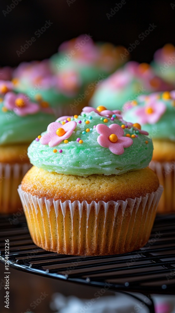 Pastel Cupcakes with Fondant Flowers and Sprinkles Pastel Cupcakes with Fondant Flowers and Sprinkles