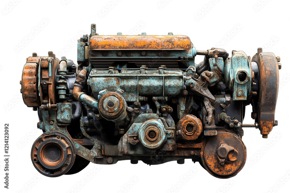 Rusty Old Engine Industrial Machinery Detail Isolated on transparent Background Rusty Old Engine Industrial Machinery Detail Isolated on transparent Background