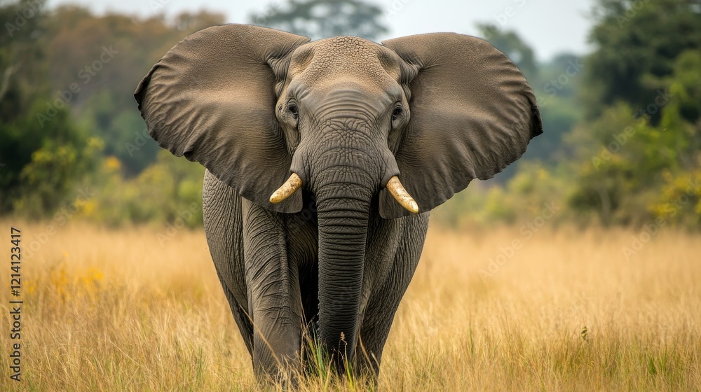 Fototapeta premium an elephant in a dark forest with a dramatic atmosphere. elephant in sabana