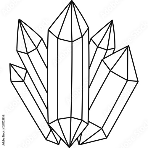 Lovely line doodle gem crystals, jewelry stones, esoteric diamond symbol. Cute hand drawn precious minerals, stones, mystical sparkling treasure, stalagmites. Magical clipart isolated on background.