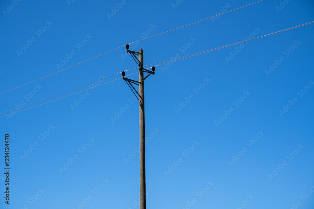 Fotografie Wooden pole with power lines