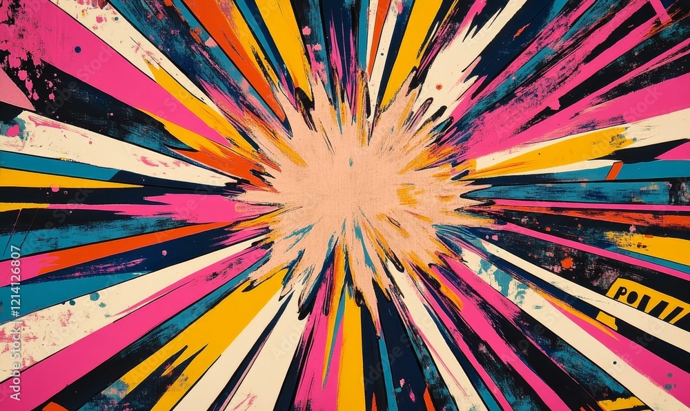 Colorful rays explode from light central area. Colorful rays explode from light central area.