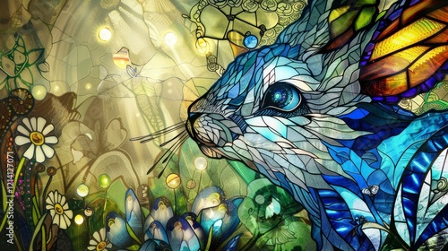 Illustration in stained glass style rabbit.